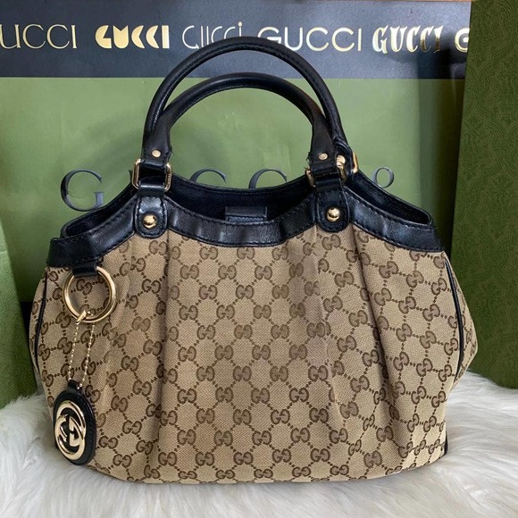💎✨Beautiful✨💎 Gucci Sukey beige black jacquard leather tote bag